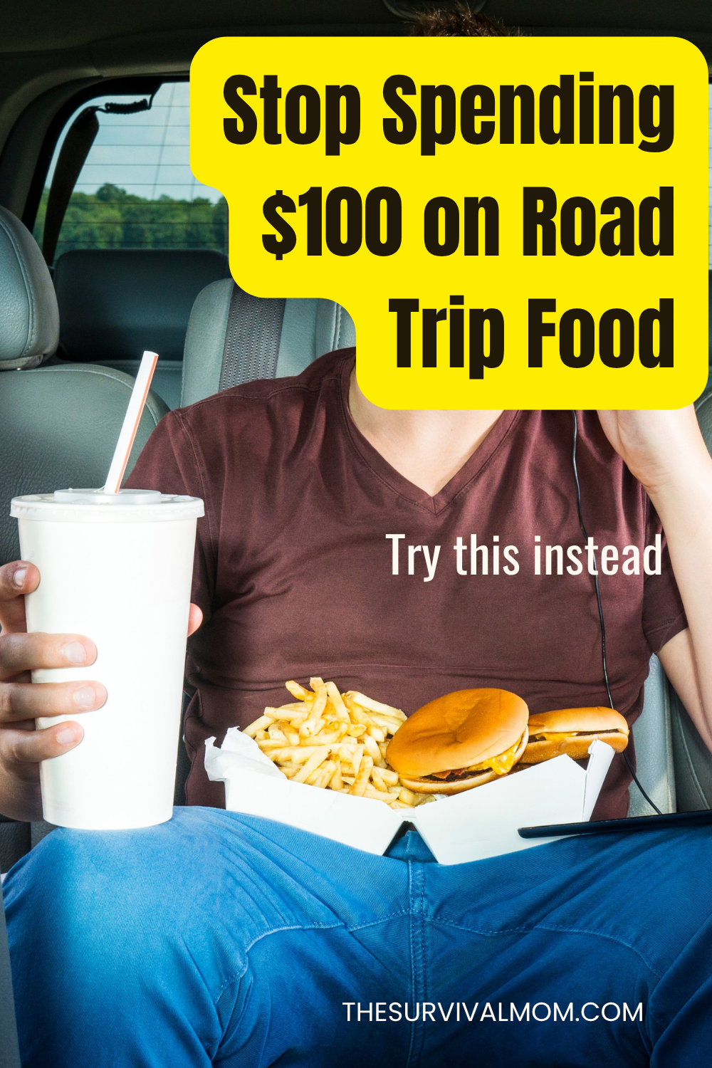 image: close up of boy with fast food, in car