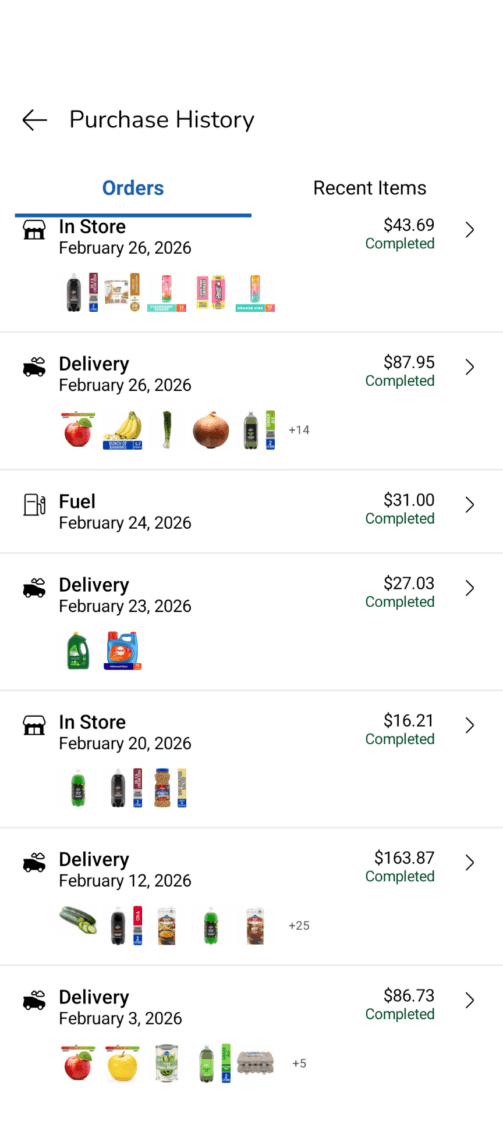 image: record of Kroger grocery tabs