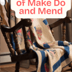handmade quilt draped over brown, wooden rocking chair